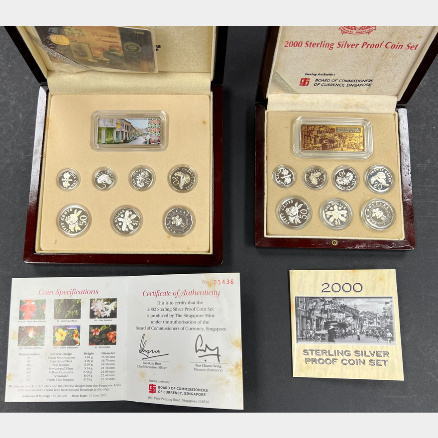 Singapore 2000 & 2002 Sterling Silver Proof Coin Set, with box and ...